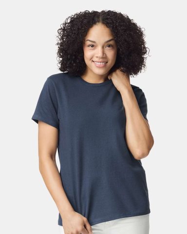 Women's Gildan 5000L Navy heather Gildan 5000L t-shirt, semi-fitted, heavyweight cotton, cap sleeves, narrow rib collar