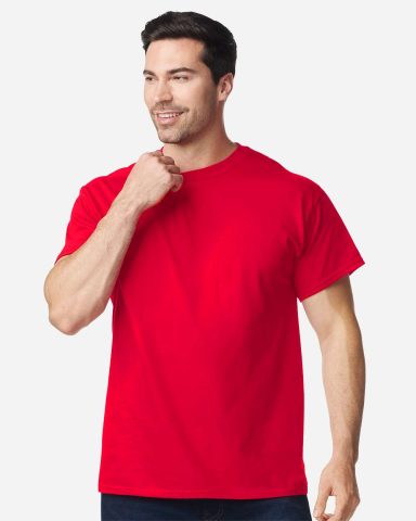 Men's/Unisex Gildan 5000 Red Gildan 5000 t-shirt, classic fit, heavyweight cotton, crew neck with ribbed collar